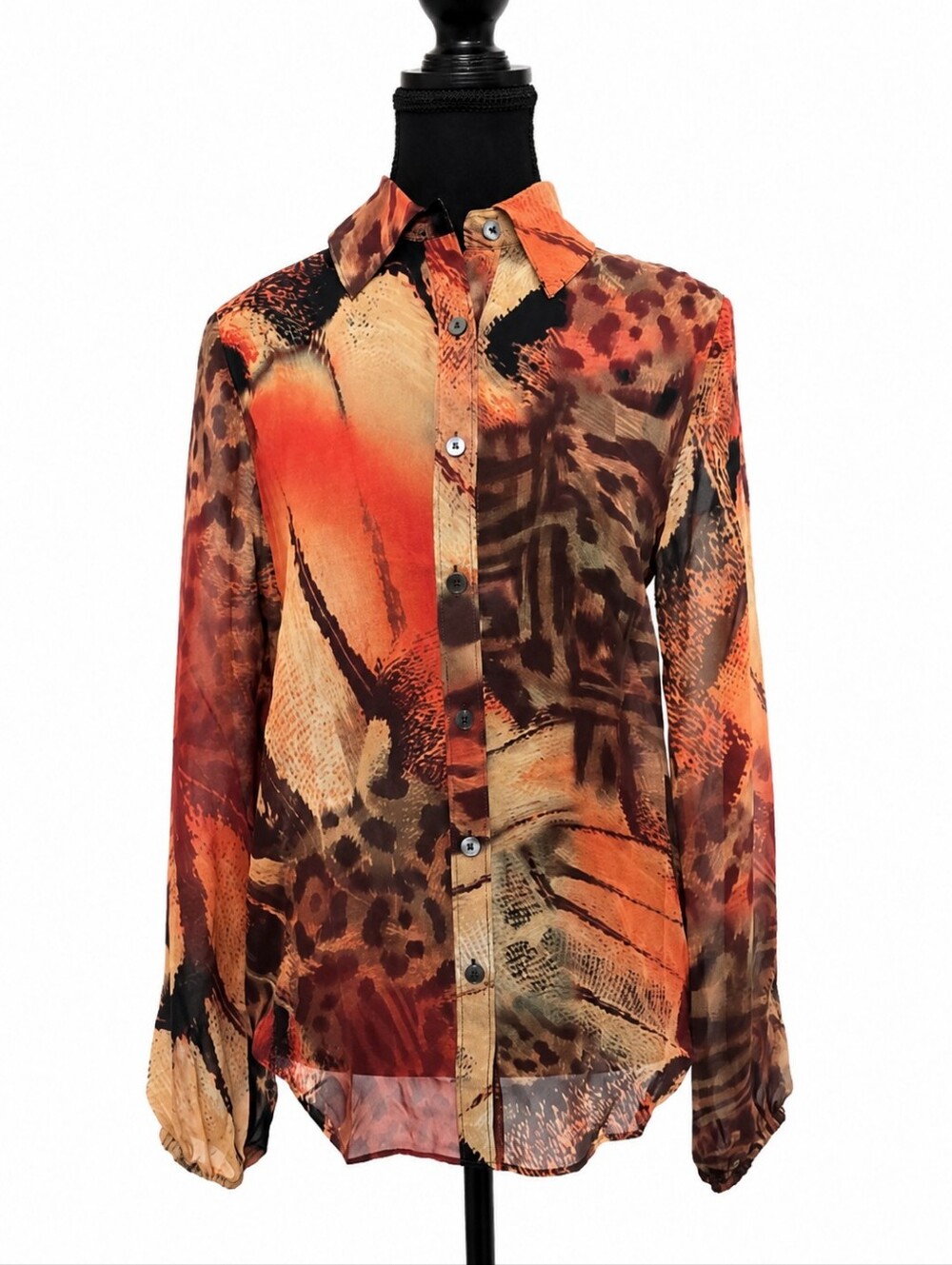 Da-Nang 100% Silk Sheer Abstract Safari Animal Print Blouse XS